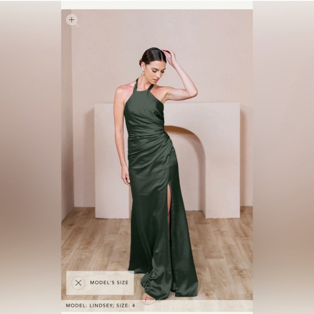 Reverly | Fallon Satin Dress | Size 6 | Olive